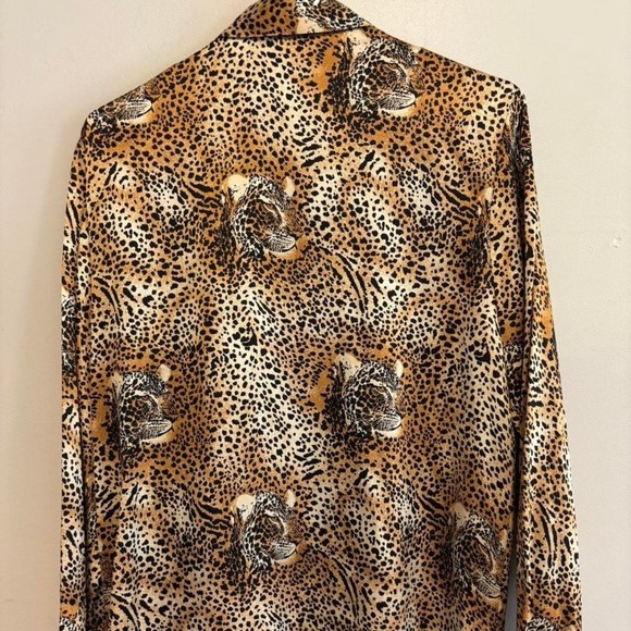 80s Vintage Silk Leopard Print Button Down Formal Collared Blouse - Medium-Large - Picture 7 of 7